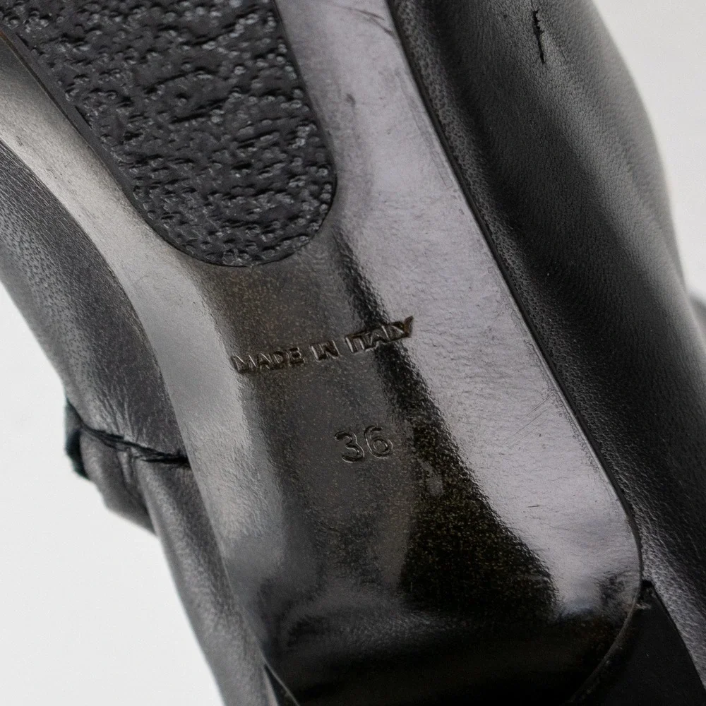 Vicini Black Leather Crystal Embellished Pointed Toe Ankle Boots EU 36 US 6